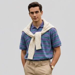 Vintage 90s Burberry Striped Short Sleeve Polo Shirt - S/M, made in England 🇬🇧